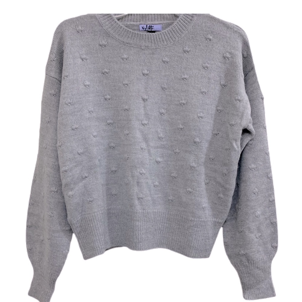 Vylette Heather Gray Bauble Stitch Pom Pom Sweater Junior M - Picture 2 of 14